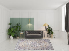 8' x 10' Beige and Gray Oriental Power Loom Distressed Washable Non Skid Area Rug