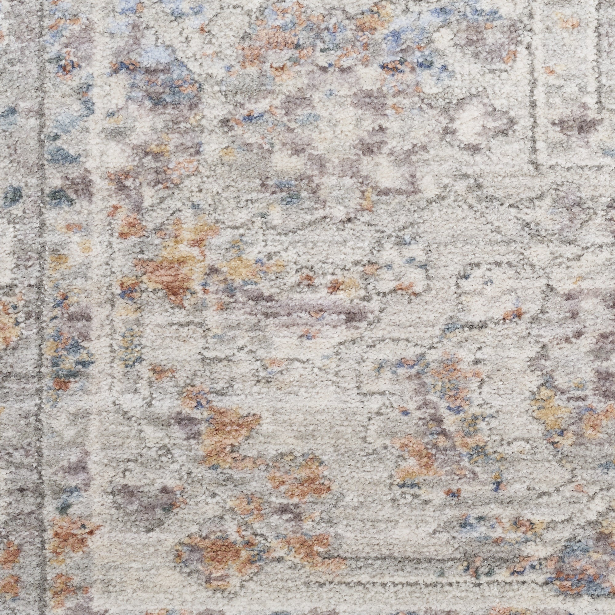 8' x 10' Brown and Blue Oriental Power Loom Distressed Area Rug With Fringe