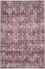 4' x 6' Red and Ivory Oriental Power Loom Distressed Washable Non Skid Area Rug