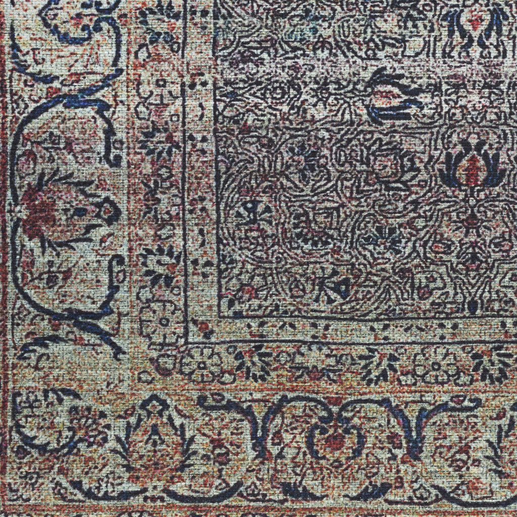 4' x 6' Ivory Blue and Gray Oriental Power Loom Distressed Washable Non Skid Area Rug