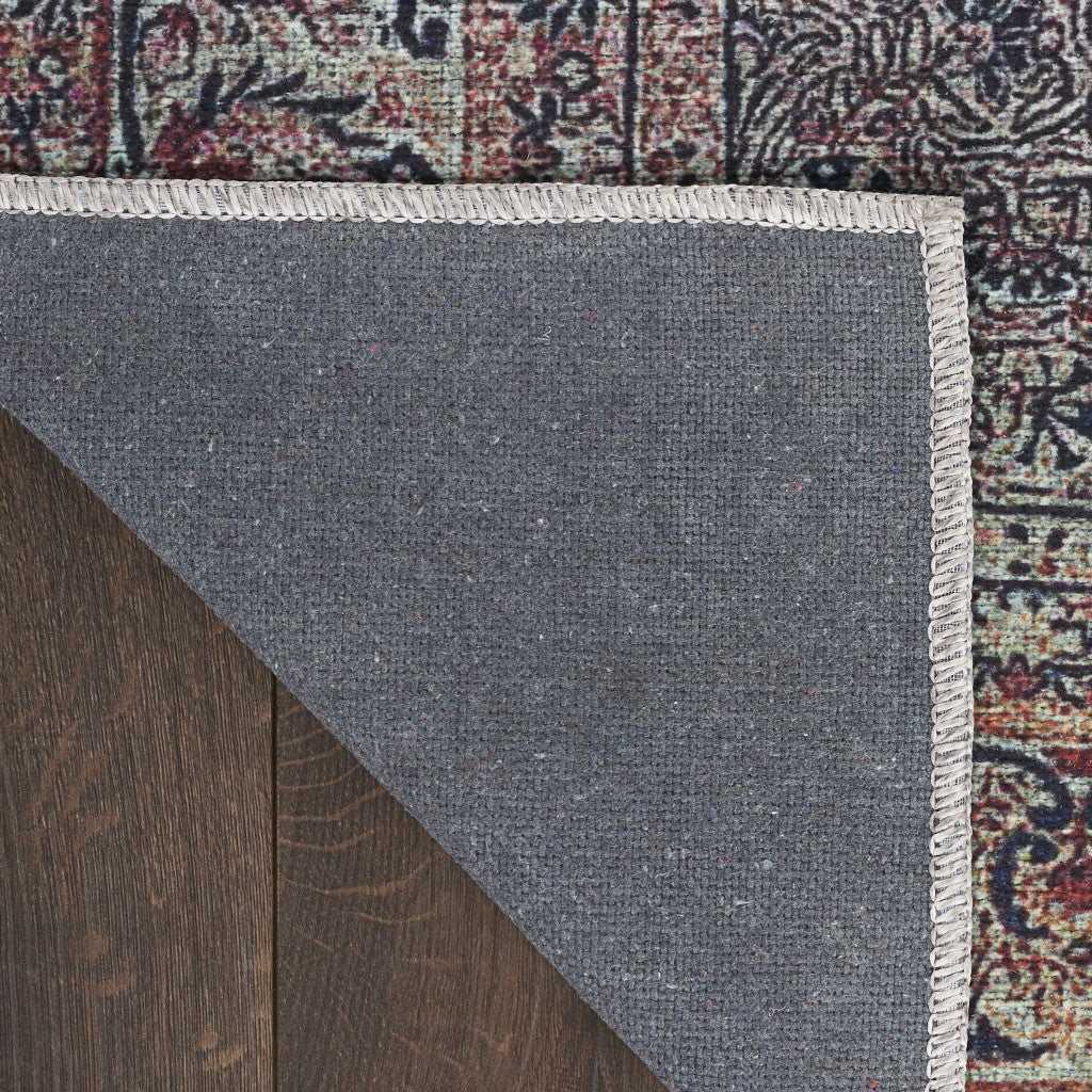 4' x 6' Ivory Blue and Gray Oriental Power Loom Distressed Washable Non Skid Area Rug