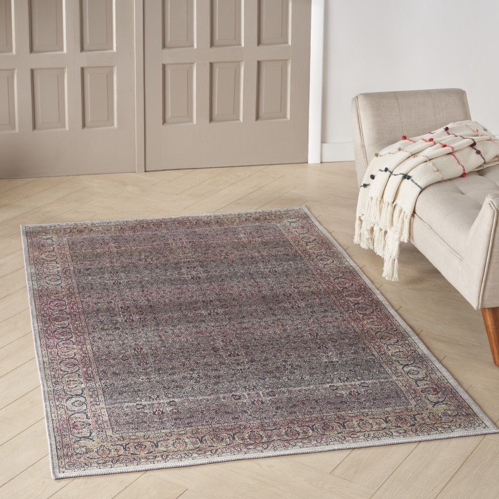 4' x 6' Ivory Blue and Gray Oriental Power Loom Distressed Washable Non Skid Area Rug