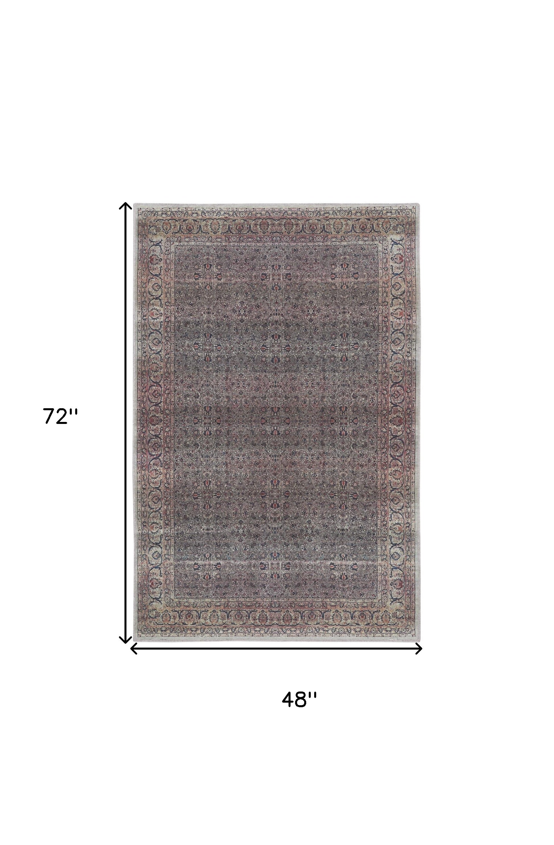 4' x 6' Ivory Blue and Gray Oriental Power Loom Distressed Washable Non Skid Area Rug