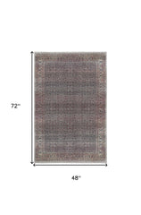 4' x 6' Ivory Blue and Gray Oriental Power Loom Distressed Washable Non Skid Area Rug