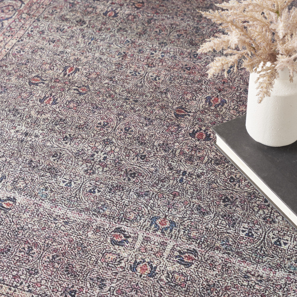 4' x 6' Ivory Blue and Gray Oriental Power Loom Distressed Washable Non Skid Area Rug