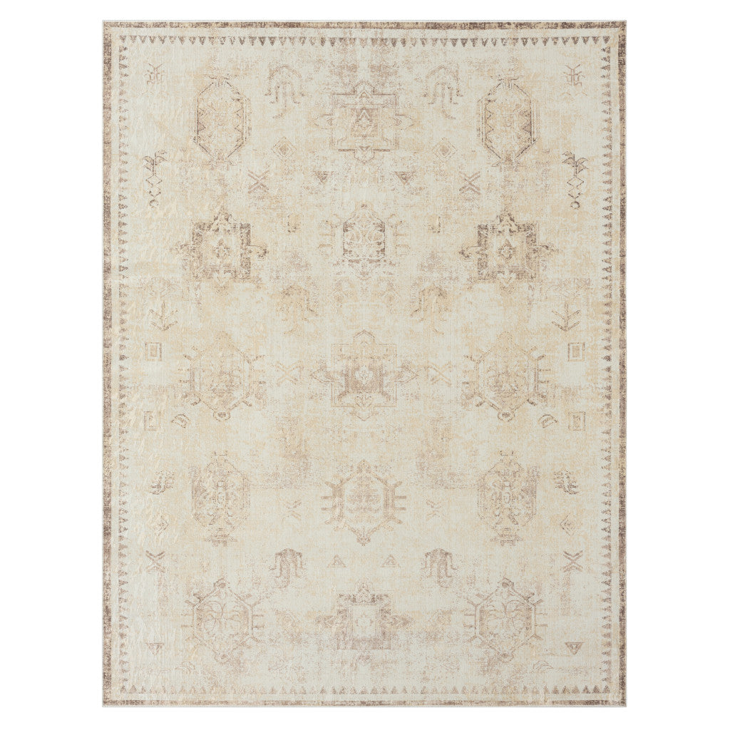 2' x 3' Beige Abstract Washable Non Skid Area Rug