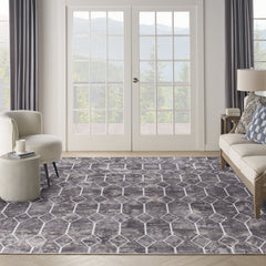 9' x 12' Brown and Ivory Geometric Power Loom Washable Area Rug