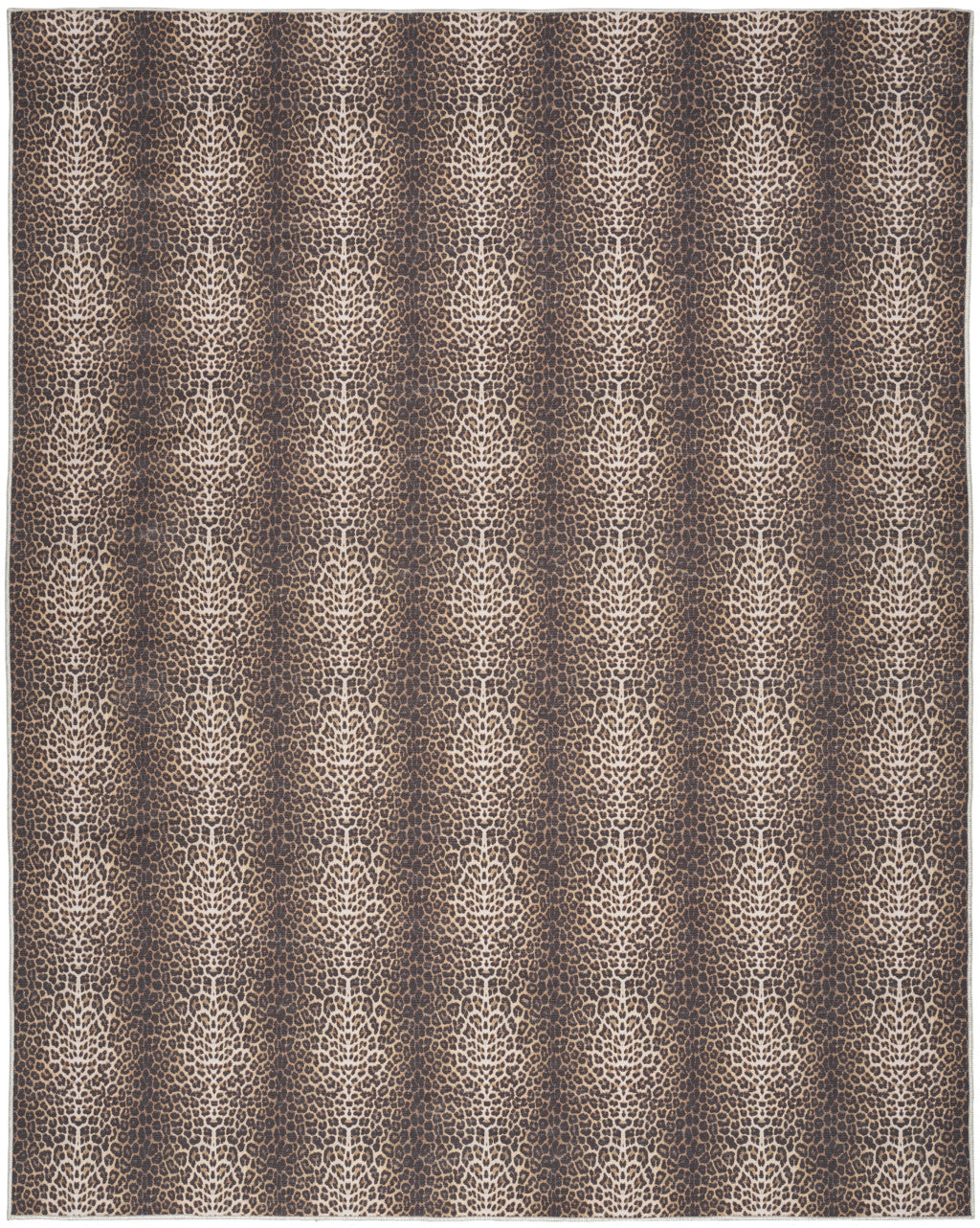 6' x 9' Brown and Ivory Leopard Print Power Loom Washable Non Skid Area Rug
