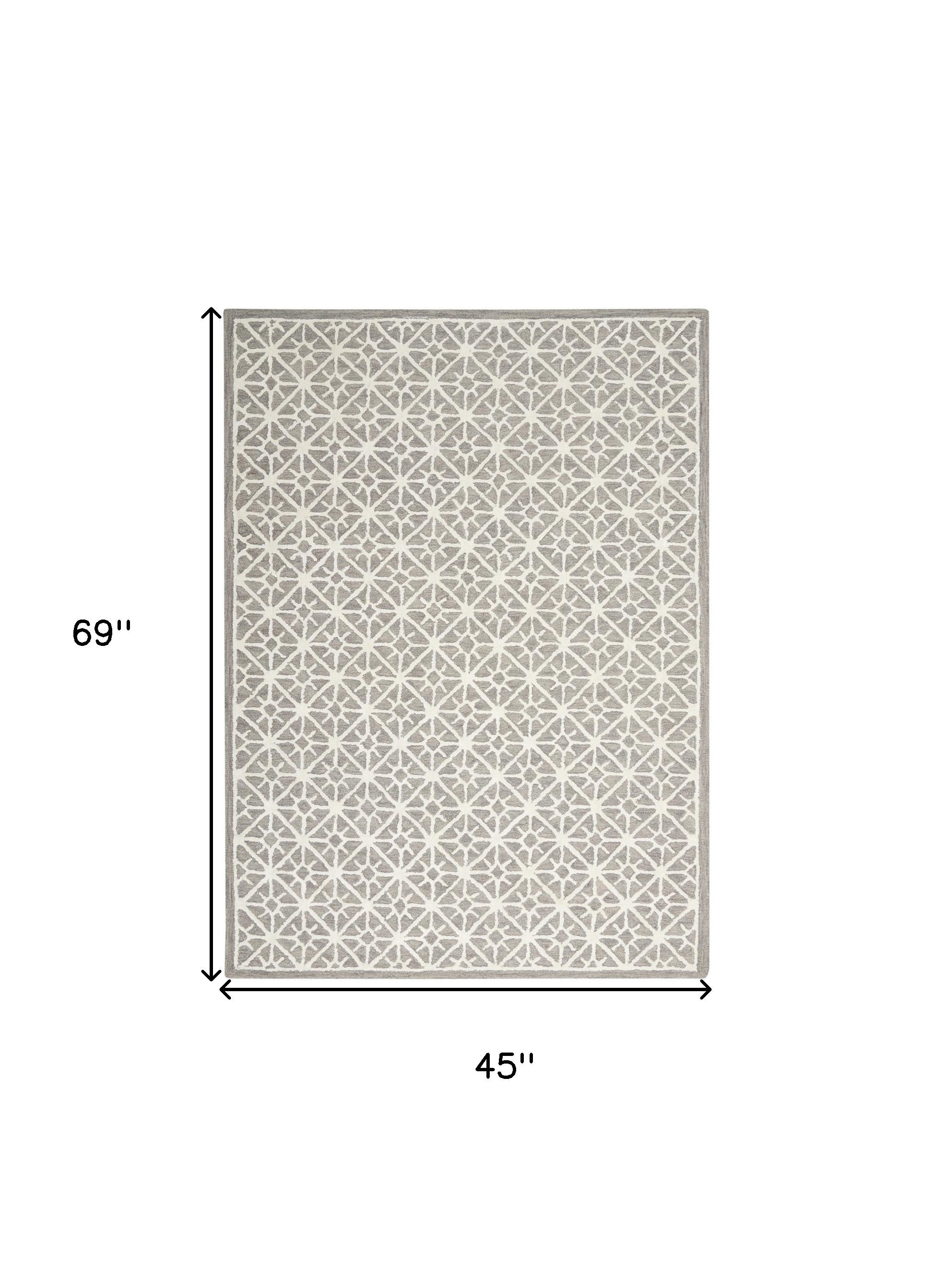 4' x 6' Gray and Ivory Geometric Hand Tufted Area Rug