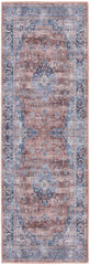 6' Blue and Red Oriental Power Loom Distressed Washable Non Skid Runner Rug