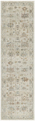 8' Beige and Brown Oriental Power Loom Distressed Runner Rug With Fringe