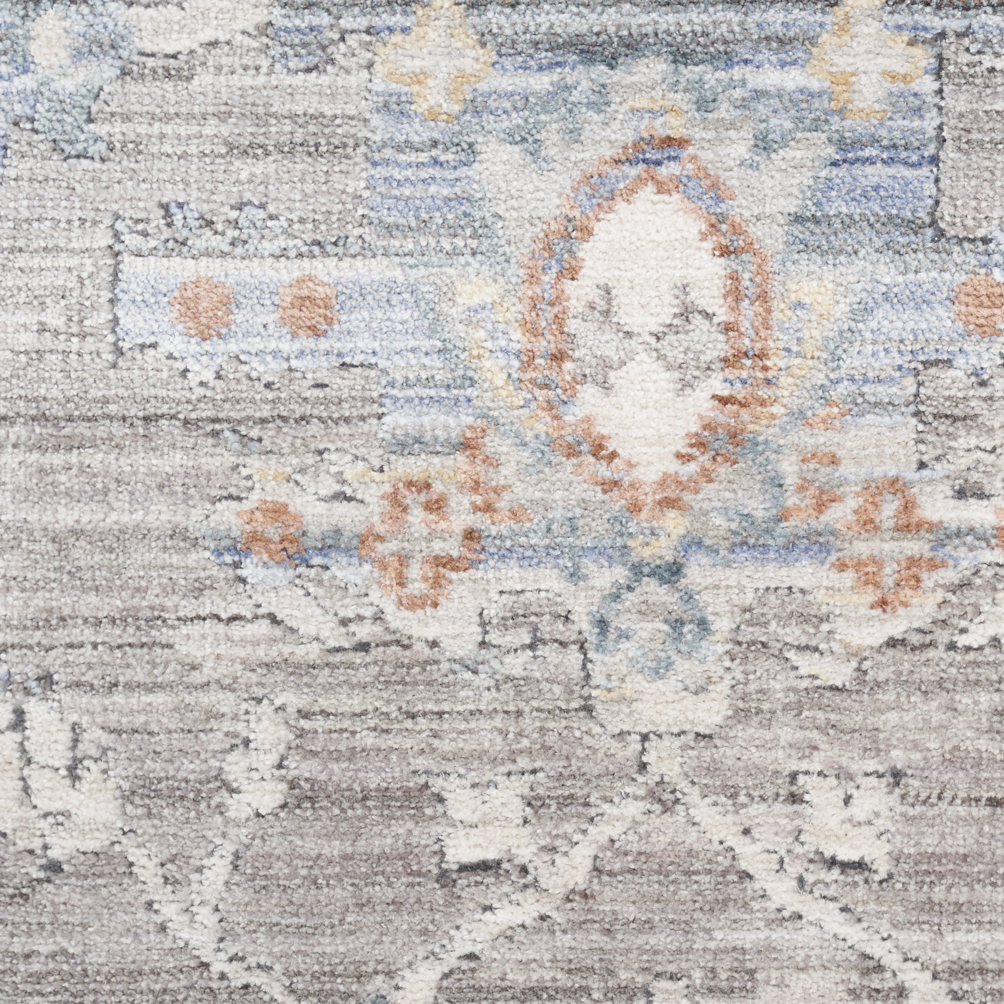 8' x 10' Ivory Blue and Gray Oriental Power Loom Distressed Area Rug With Fringe