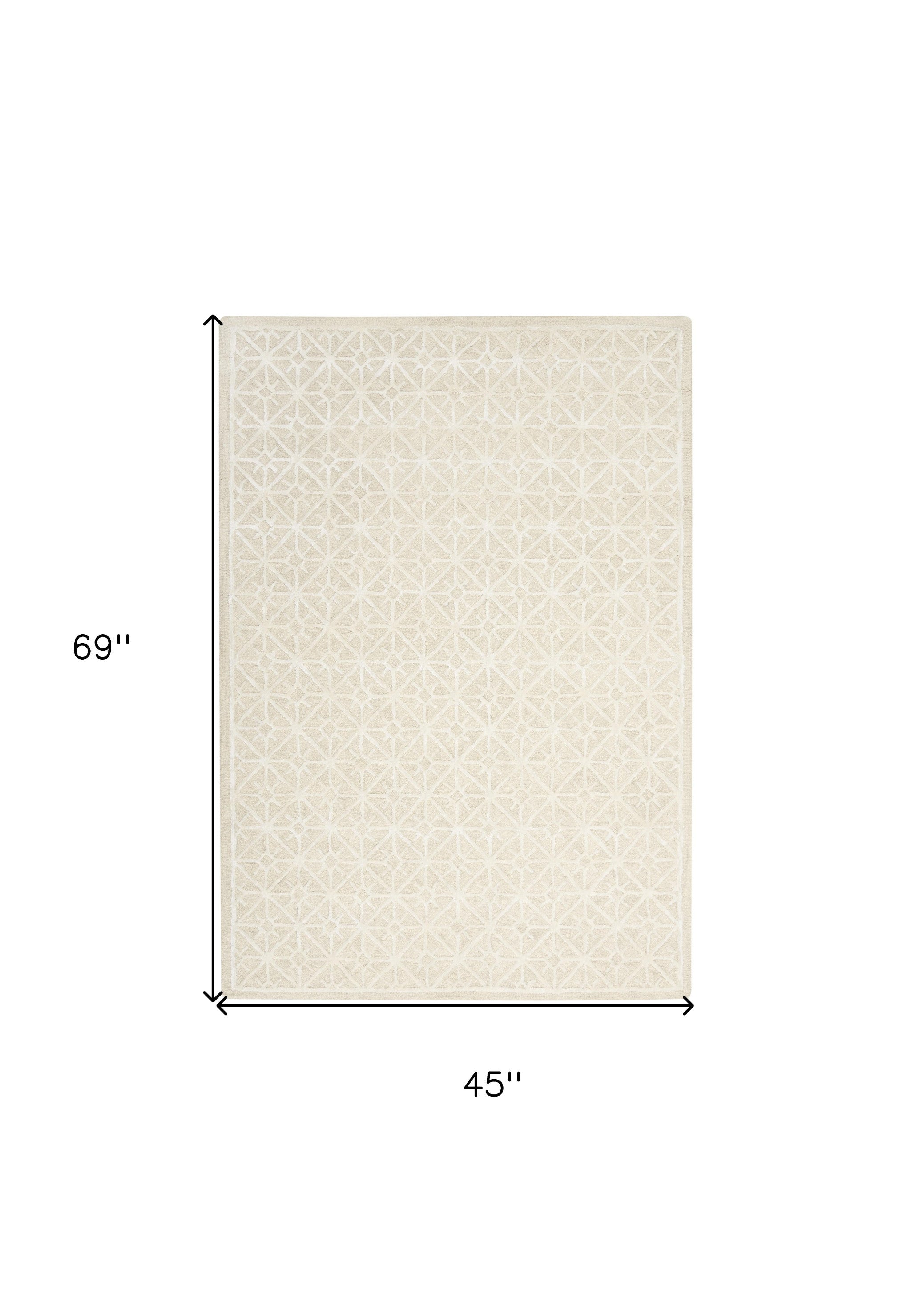 4' x 6' Ivory and Tan Geometric Hand Tufted Area Rug