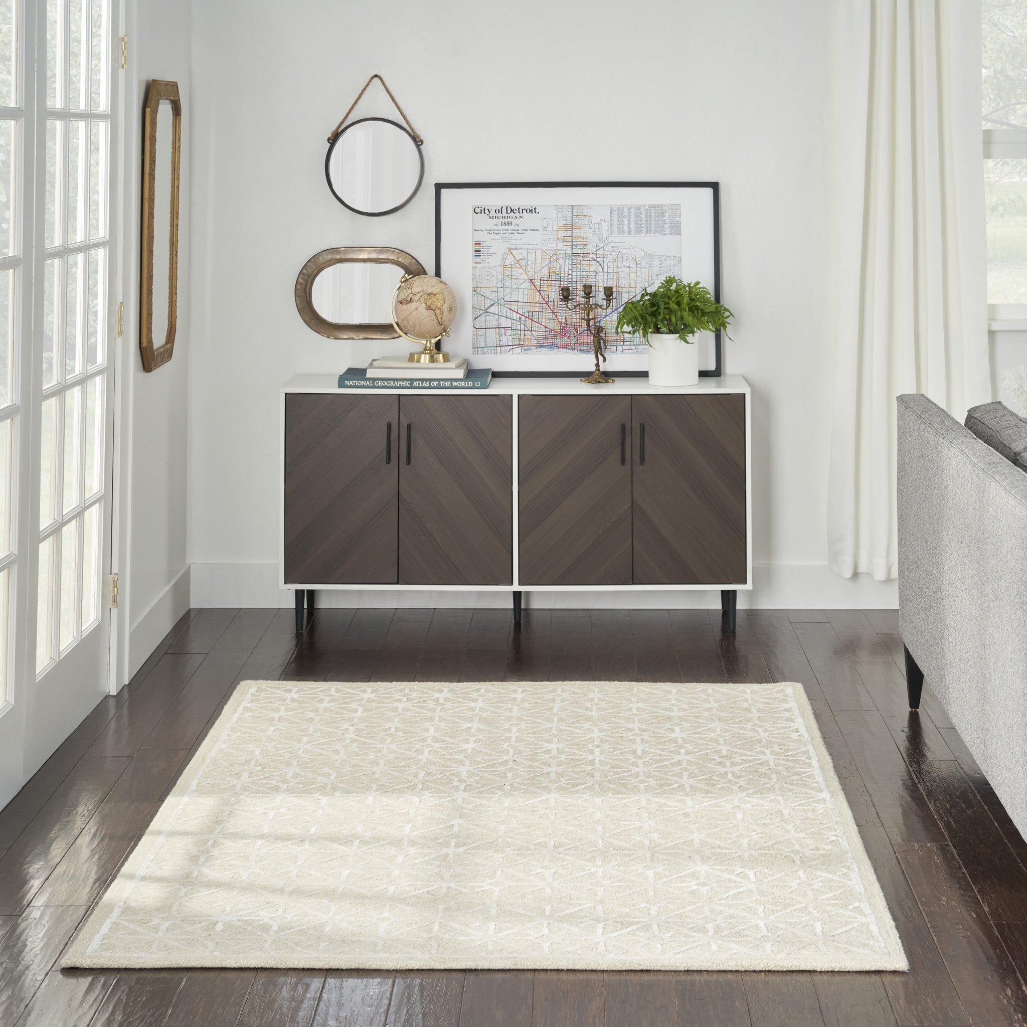 4' x 6' Ivory and Tan Geometric Hand Tufted Area Rug