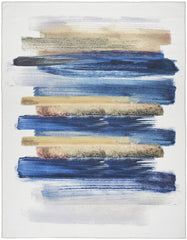 5' x 7' Ivory and Blue Abstract Power Loom Washable Non Skid Area Rug