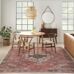 8' x 10' Blue and Red Oriental Power Loom Distressed Washable Non Skid Area Rug