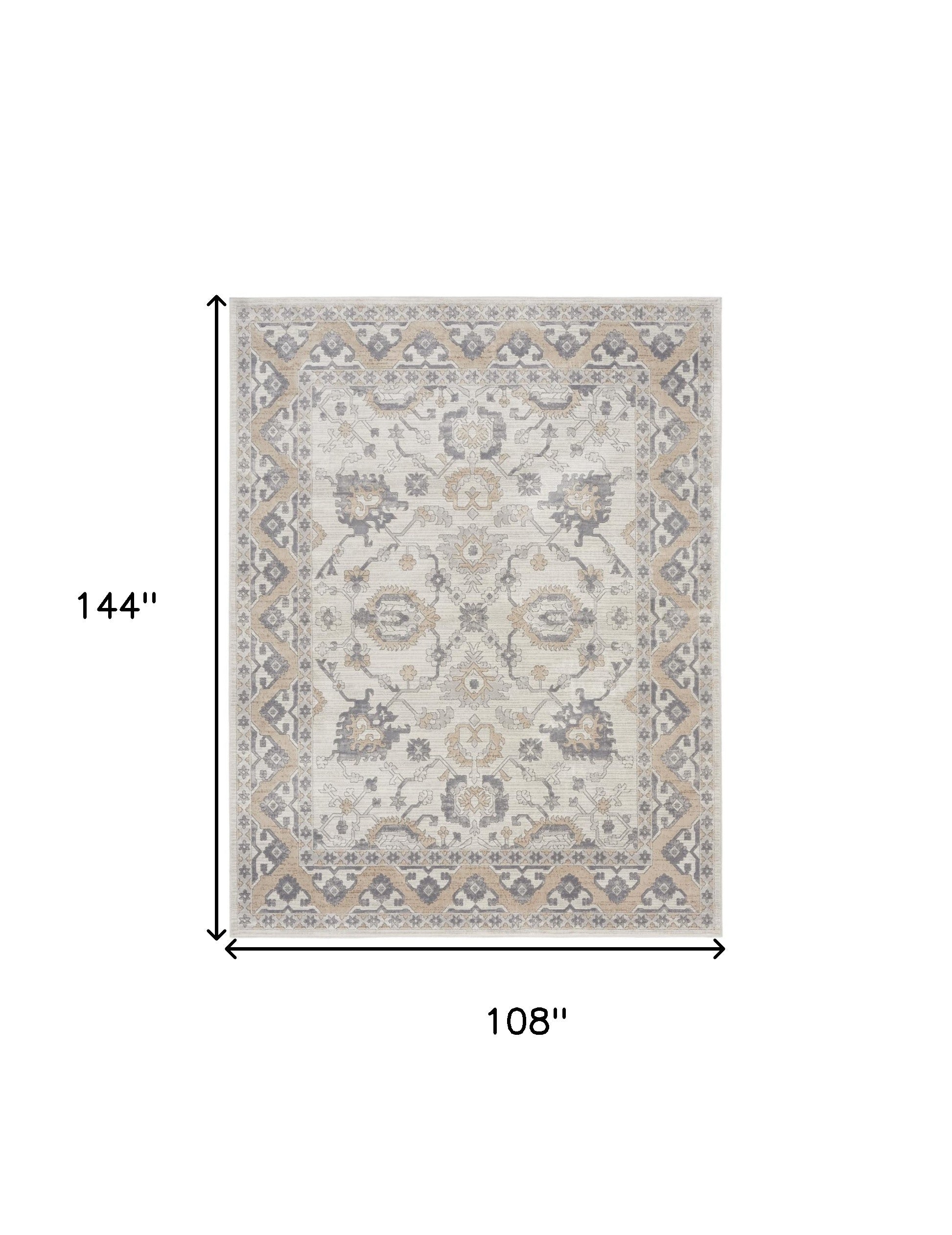 9' x 12' Gray and Ivory Oriental Power Loom Area Rug