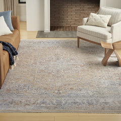 5' x 8' Gray and Gold Oriental Power Loom Distressed Area Rug With Fringe