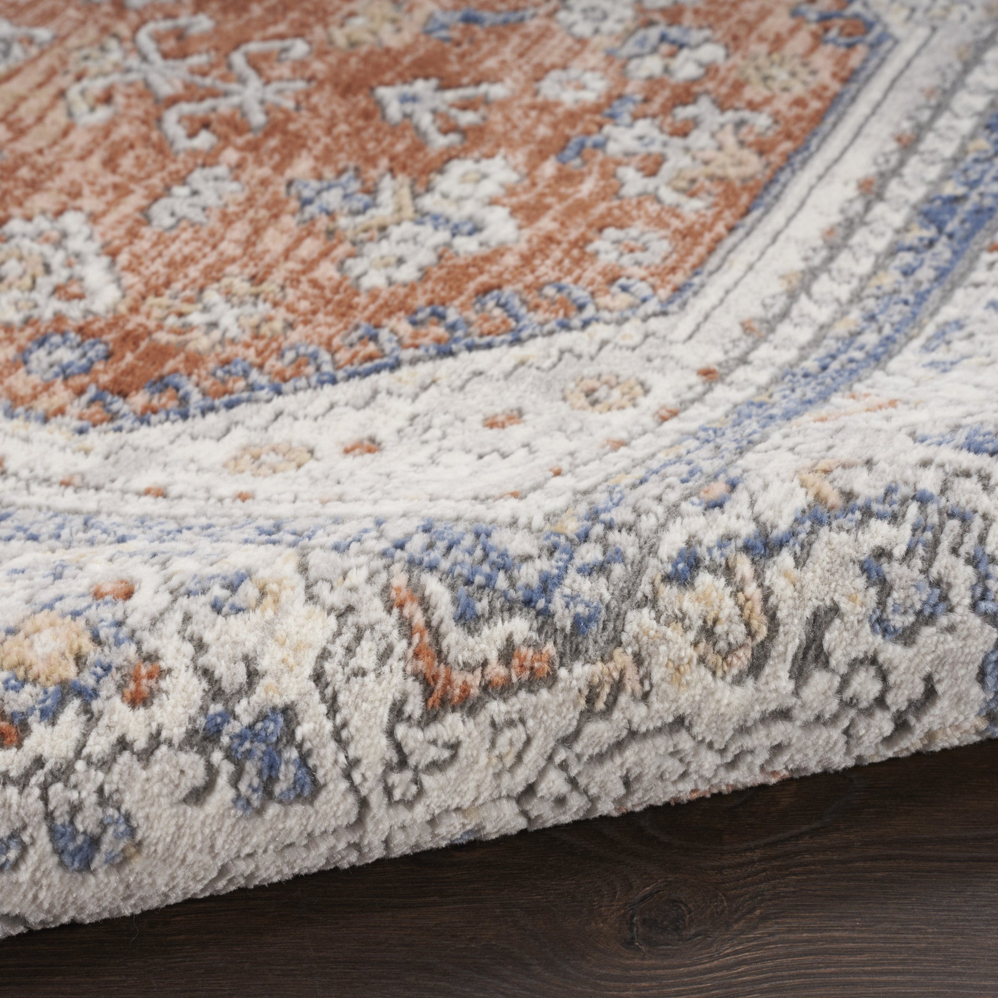 9' x 12' Blue and Beige Oriental Power Loom Area Rug