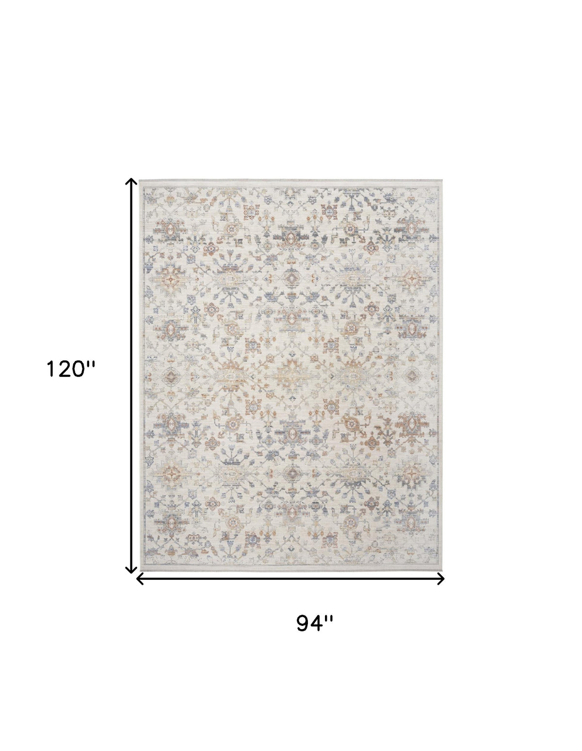 8' x 10' Ivory and Gray Oriental Power Loom Distressed Area Rug With Fringe