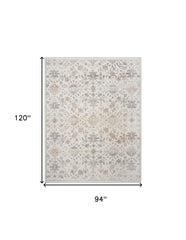 8' x 10' Ivory and Gray Oriental Power Loom Distressed Area Rug With Fringe