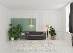 8' x 10' Ivory and Gray Oriental Power Loom Distressed Area Rug With Fringe