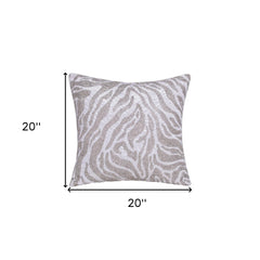 20" X 20" Ivory Safari Animals Abstract Polyester Zippered Pillow With Beads