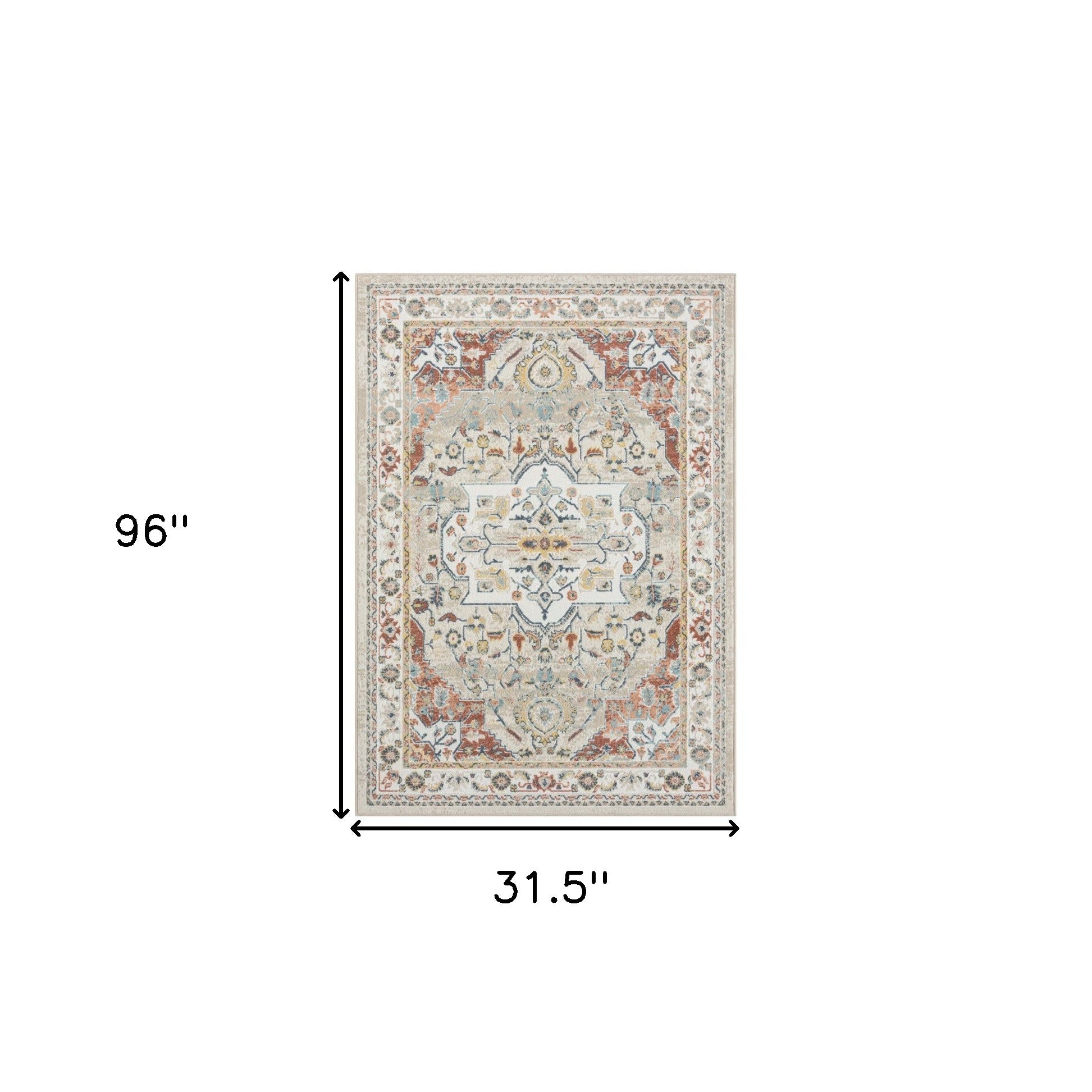 8' Ivory Abstract Runner Rug