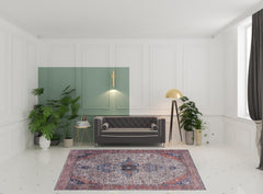 8' x 10' Red and Ivory Oriental Power Loom Distressed Washable Non Skid Area Rug