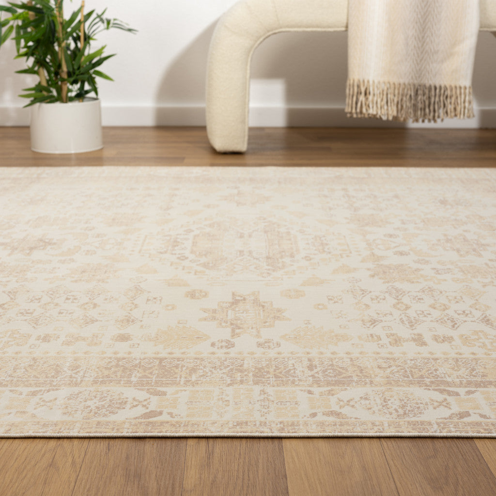 2' x 3' Beige Abstract Washable Non Skid Area Rug