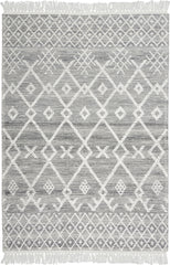 5' x 8' Gray and Ivory Geometric Hand Woven Area Rug With Fringe