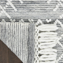 5' x 8' Gray and Ivory Geometric Hand Woven Area Rug With Fringe