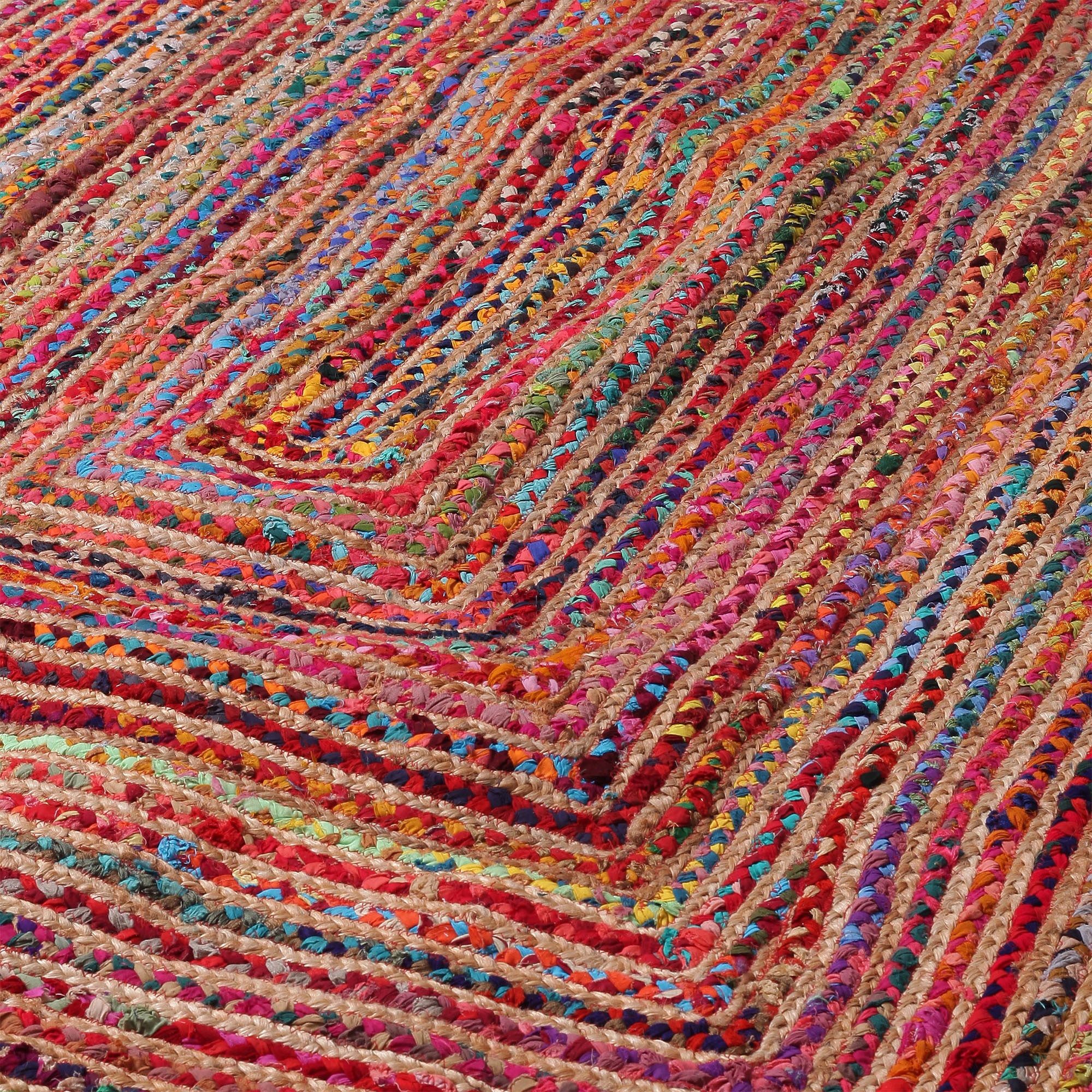 7' Tan Round Geometric Hand Braided Area Rug