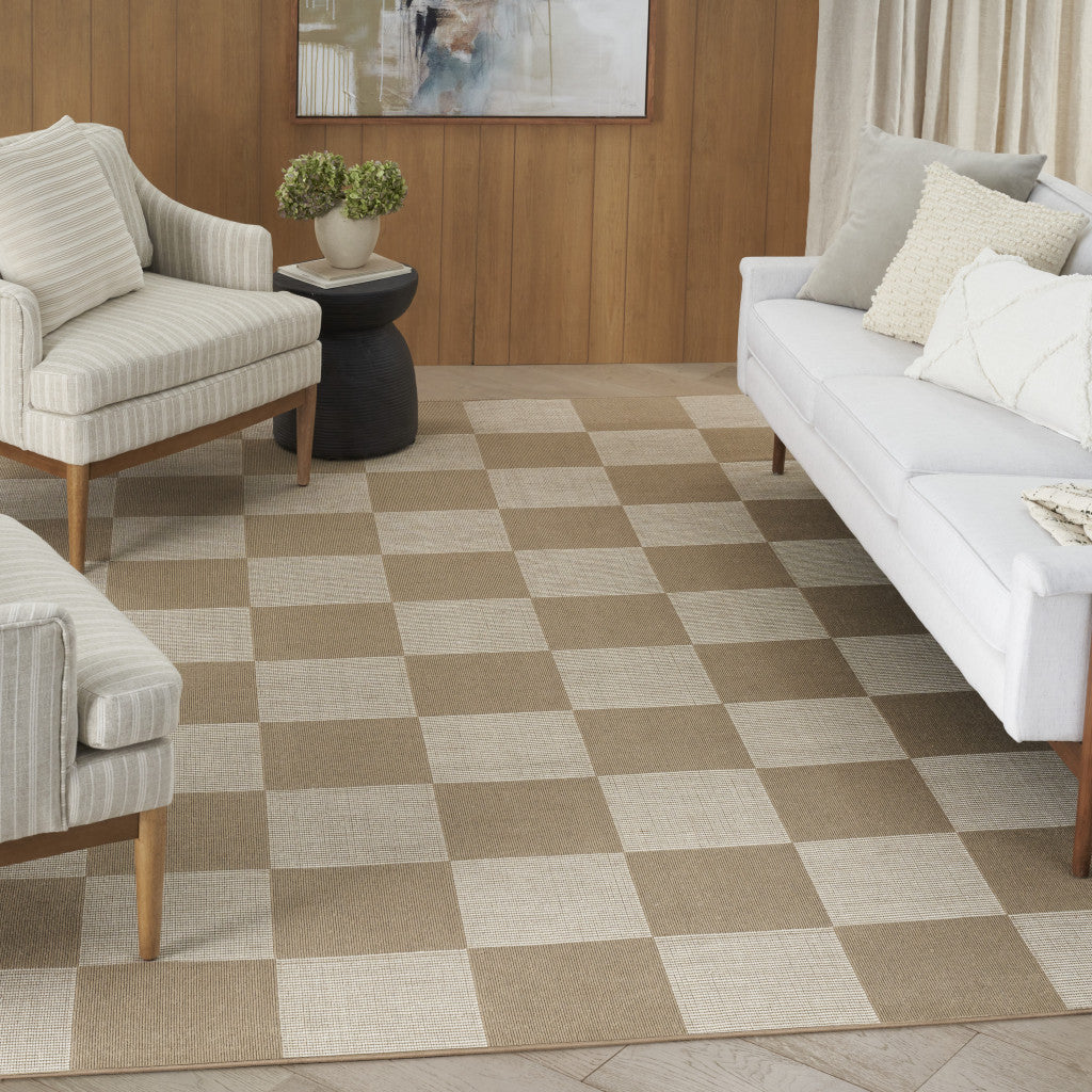8' x 10' Natural and Ivory Geometric Power Loom Washable Non Skid Area Rug