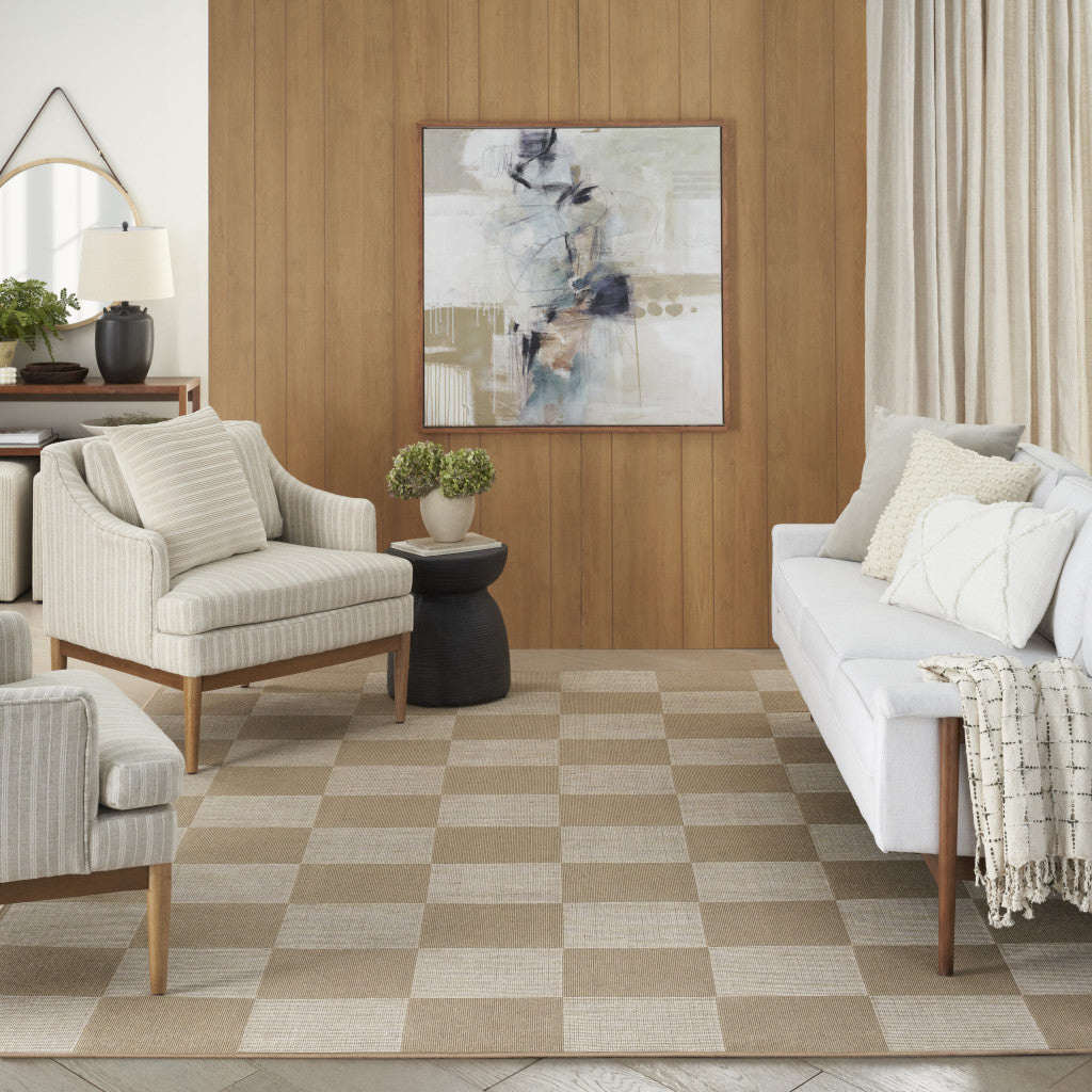8' x 10' Natural and Ivory Geometric Power Loom Washable Non Skid Area Rug