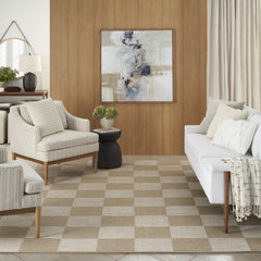 8' x 10' Natural and Ivory Geometric Power Loom Washable Non Skid Area Rug