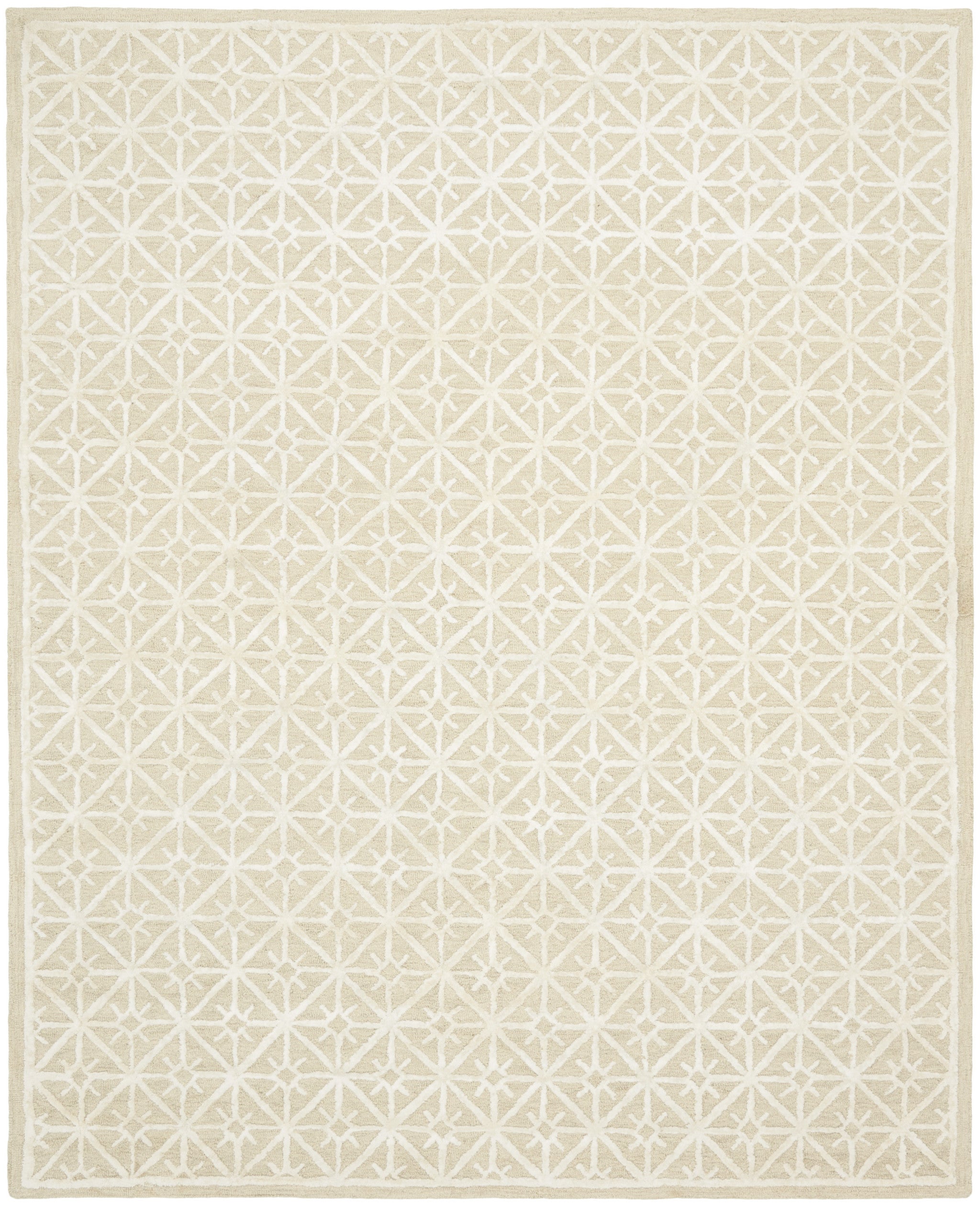 8' x 10' Beige and Ivory Geometric Hand Tufted Area Rug