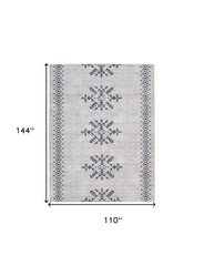 9' x 12' Gray and Ivory Geometric Power Loom Washable Area Rug