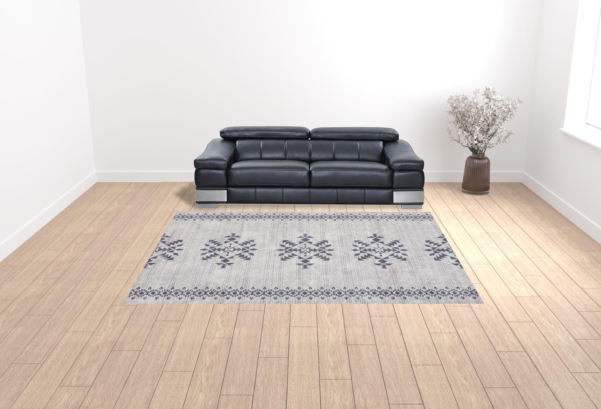 9' x 12' Gray and Ivory Geometric Power Loom Washable Area Rug