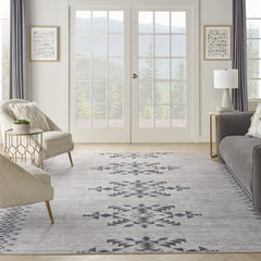 9' x 12' Gray and Ivory Geometric Power Loom Washable Area Rug
