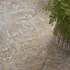 8' x 10' Gray and Gold Oriental Power Loom Distressed Area Rug With Fringe