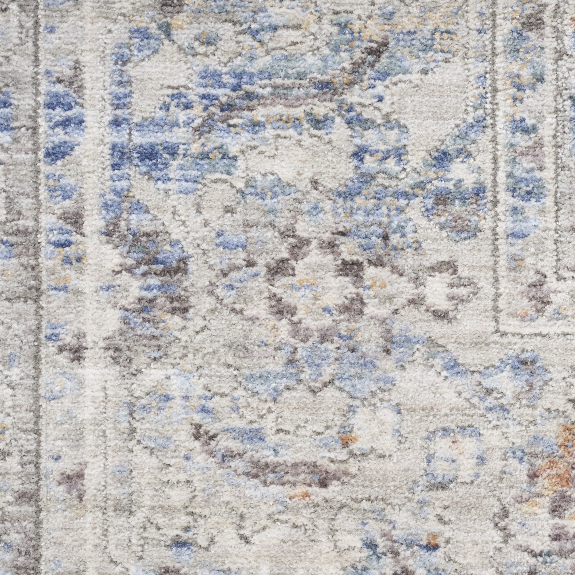 8' x 10' Gray and Gold Oriental Power Loom Distressed Area Rug With Fringe