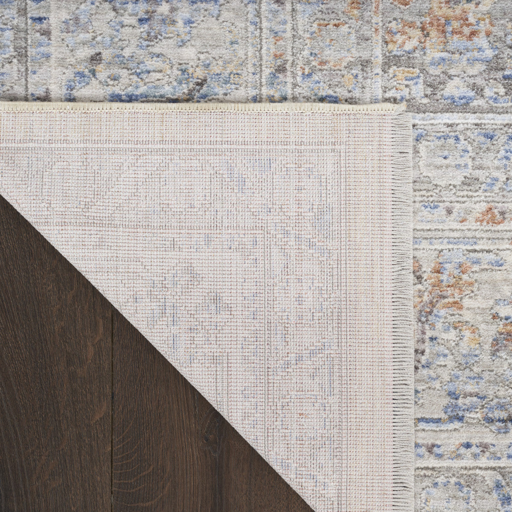 8' x 10' Gray and Gold Oriental Power Loom Distressed Area Rug With Fringe