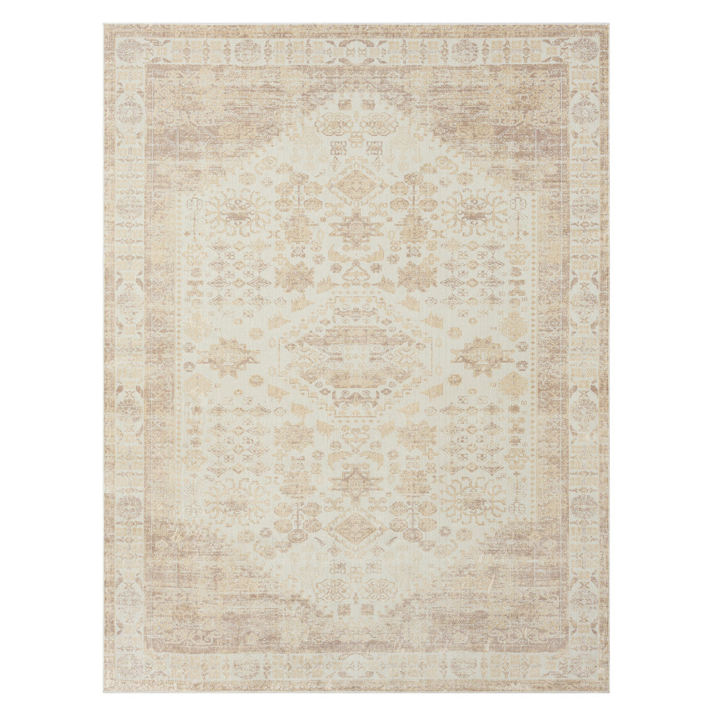 5' x 7' Beige Abstract Washable Non Skid Area Rug