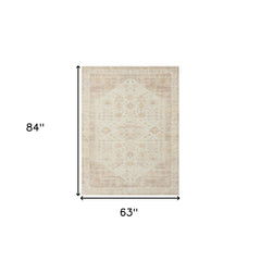 5' x 7' Beige Abstract Washable Non Skid Area Rug