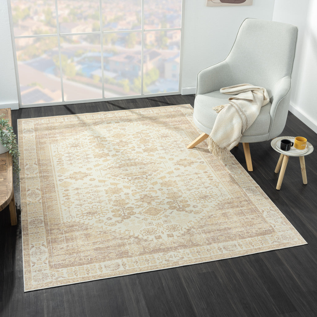 5' x 7' Beige Abstract Washable Non Skid Area Rug