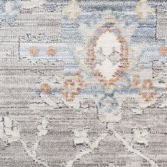 5' x 8' Gray and Ivory Oriental Power Loom Distressed Area Rug With Fringe