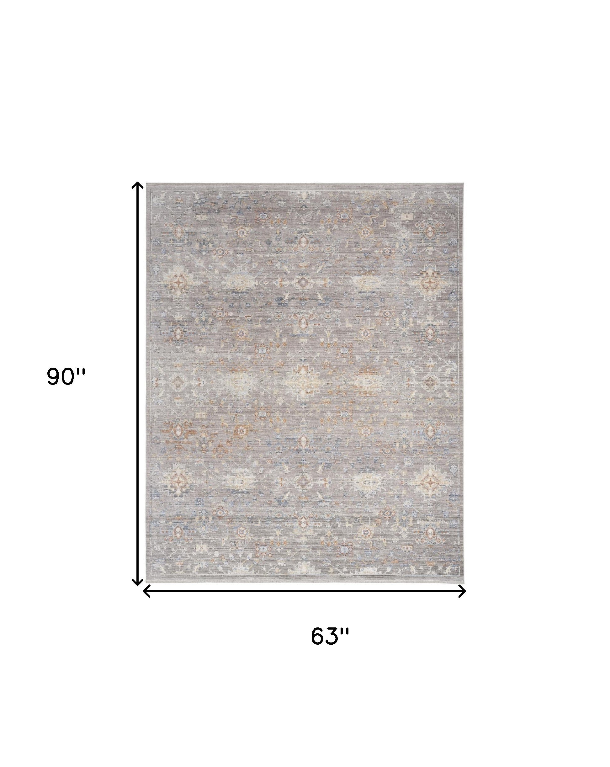 5' x 8' Gray and Ivory Oriental Power Loom Distressed Area Rug With Fringe