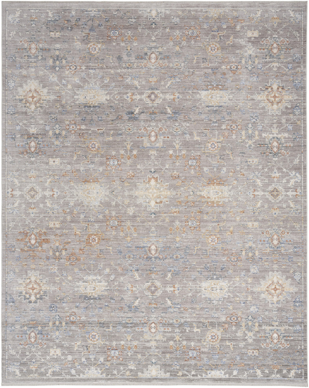 5' x 8' Gray and Ivory Oriental Power Loom Distressed Area Rug With Fringe