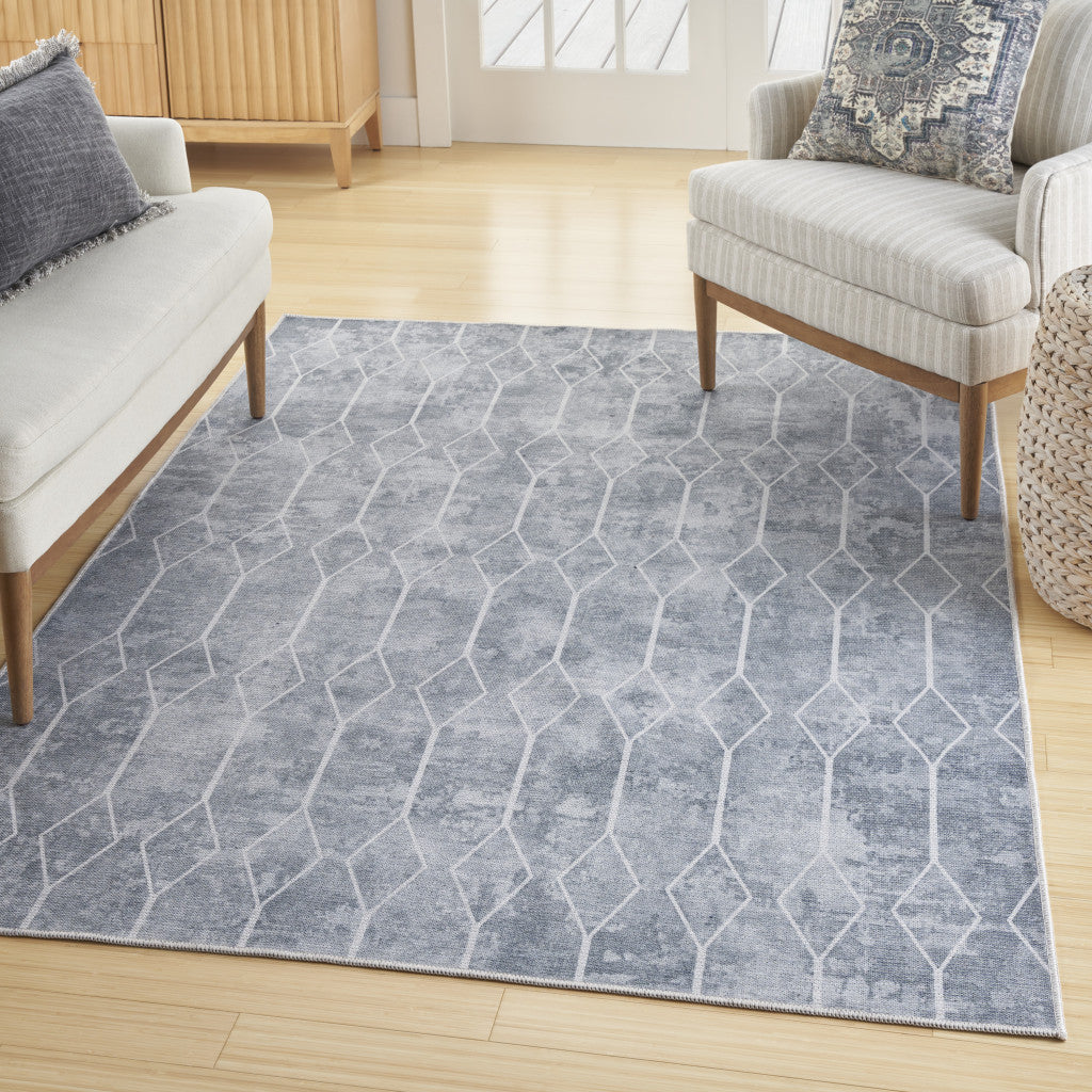 8' x 10' Blue and Gray Geometric Power Loom Washable Area Rug